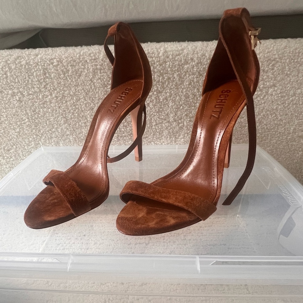 SCHUTZ Tan Suede Strappy Heels